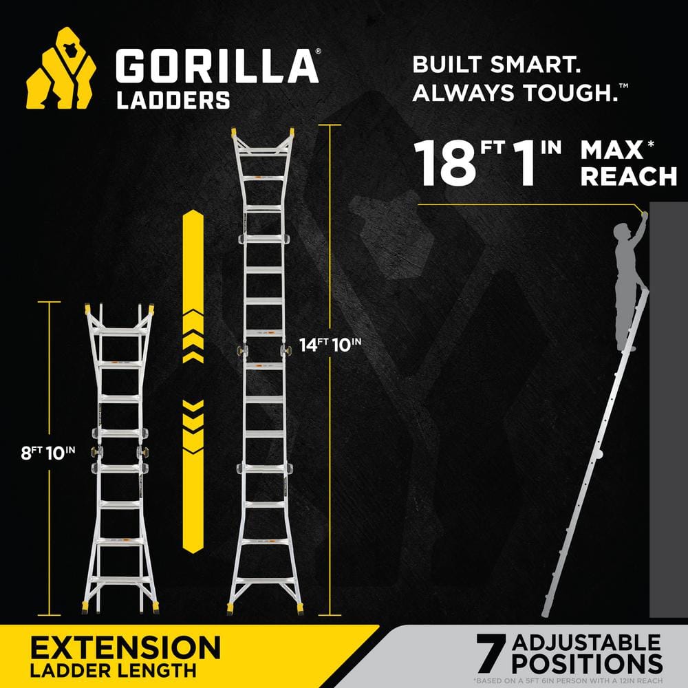 Gorilla Ladders 18 ft Reach Aluminum Multi-Position Ladder with Tool Hangers, 300 lbs. Load Capacity, Type IA Duty Rating GMPXA-18