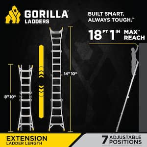 18 ft Reach Aluminum Multi-Position Ladder with Tool Hangers, 300 lbs. Load Capacity, Type IA Duty Rating