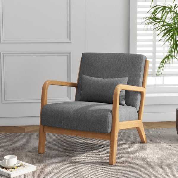 Uixe Modern Gray Linen Wood Frame Upholstered Accent Arm