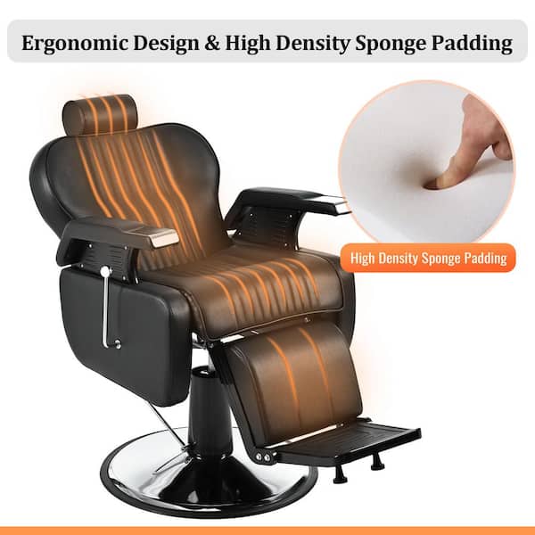 CSC DECOR INC PU Leather 360° Swivel Recline Barber Chair in Black