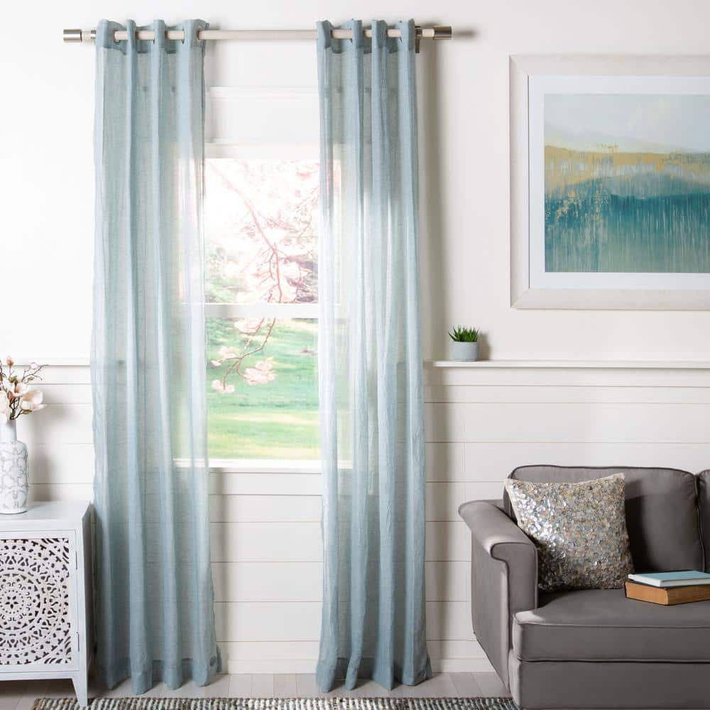 SAFAVIEH Blue Solid Grommet Sheer Curtain - 52 in. W x 96 in. L ...