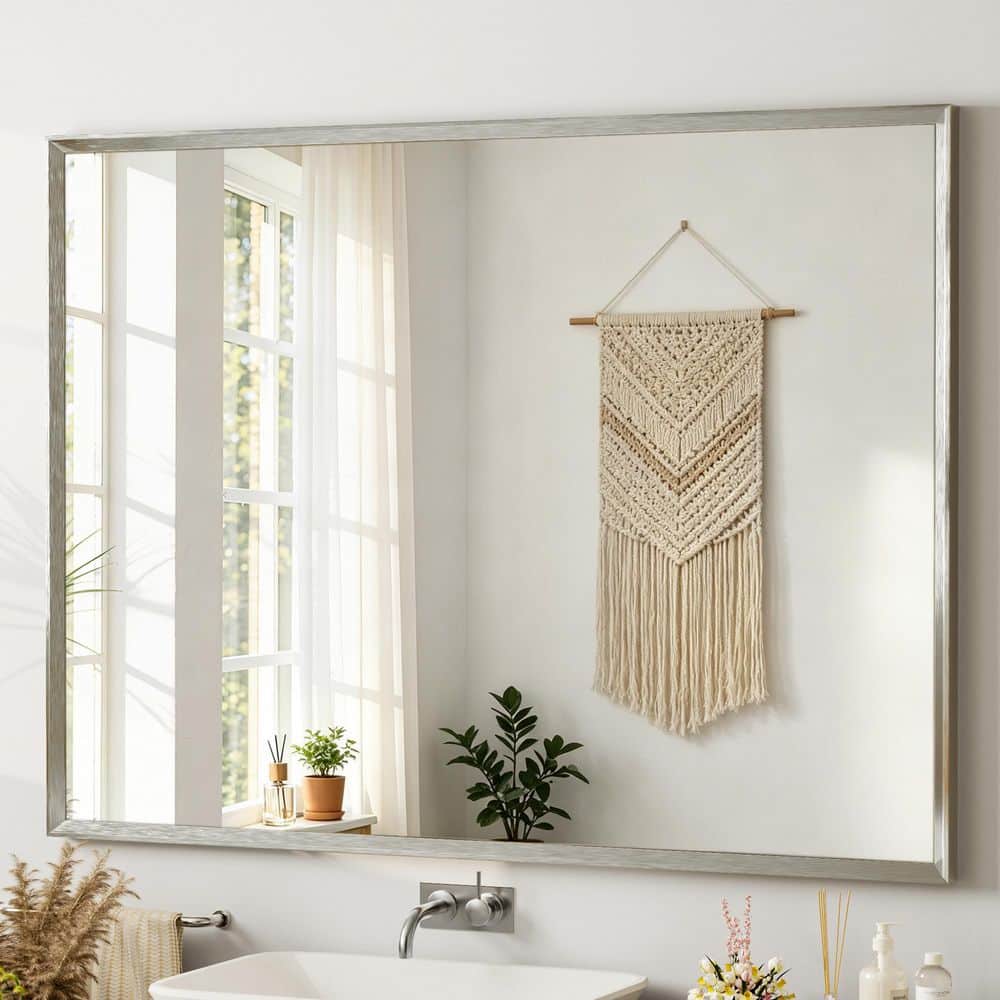 48 in. W x 36 in. H Modern Beveled Aluminum Frame Rectangular Wall Mirror, Brushed Nickel price history on PriceWatchPro