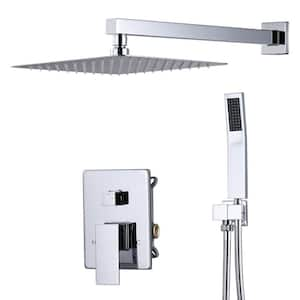 Single Handle 2-Spray Shower Faucet Set 1.8 GPM 10 in. Rain Shower Head and Handheld Spray with Valve in Polished Chrome