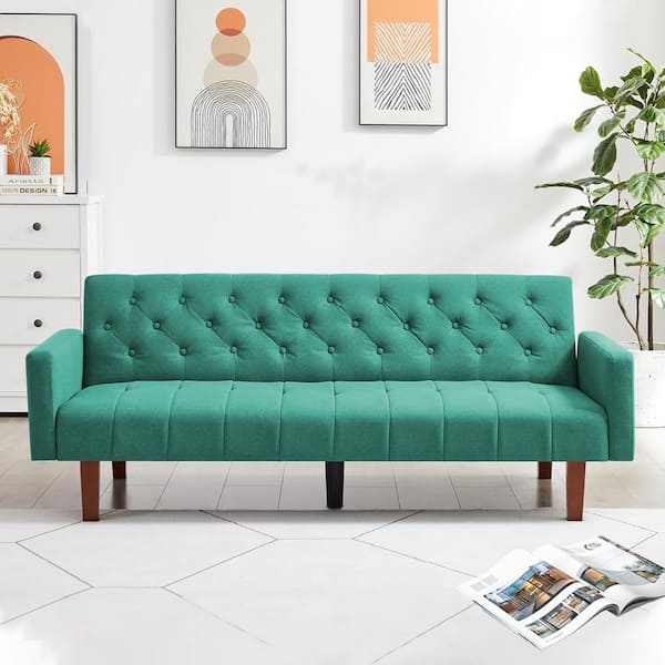 Mydepot Green 74.4 in. Square Armchair Futon Sleeper Convertible Sofa Bed with Wooden Legs