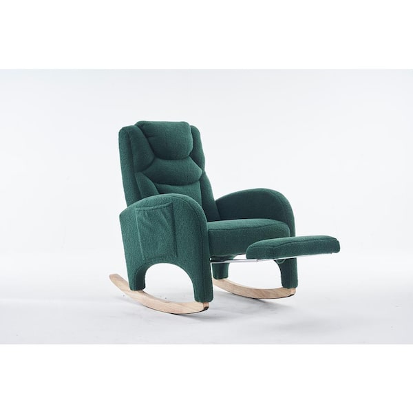 Tenleaf Natural Wood Outdoor Rocking Chair with Green Cushion