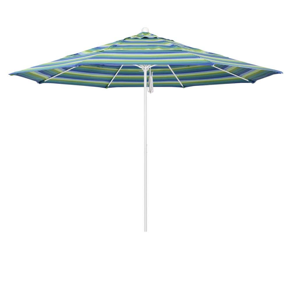 11 ft. White Aluminum Commercial Market Patio Umbrella with Fiberglass Ribs and Pulley Lift in Seville Seaside Sunbrella price history on PriceWatchPro