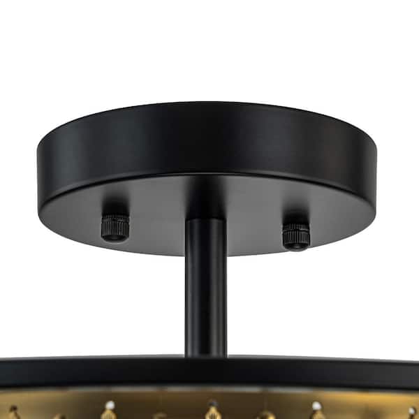 Y'INSP 13.98 In. 3-Light Matte Black Modern Crystal Semi Flush