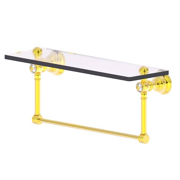 Allied Brass Carolina Crystal Collection 16 in. Glass Shelf with Integrated Towel Bar in Polished Brass