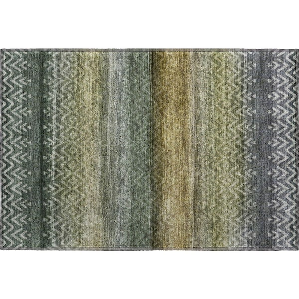 Mayfield Premium Machine Washable Abstract AMF2042 Green 2 ft. x 3 ft. Accent Rug