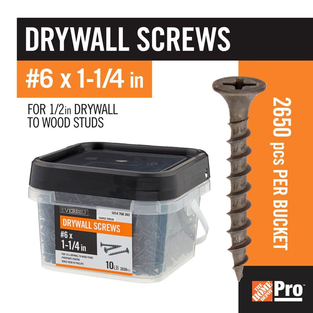"#6 x 1-1/4 in. Gray Phillips Bugle Head Coarse Thread Drywall Screws (2650-Piece)" price history on PriceWatchPro