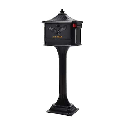 Pedestal Black, Large, Aluminum, Locking, All-In-One Mailbox and Post Combo