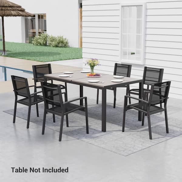 Sonkuki 6-Piece Patio Dining Set with Weather-Resistant Textilene Chairs-Lightweight & Stackable，Black