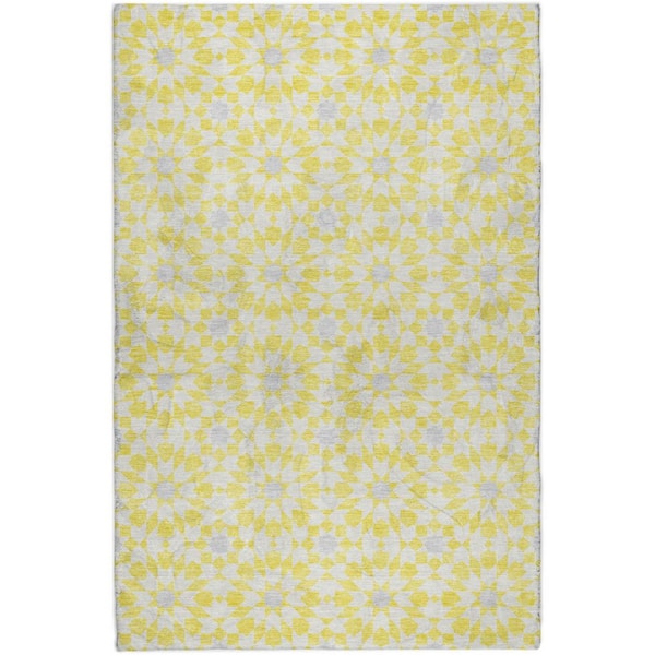 Dream Shag Premium Machine Washable Abstract ADS734 Yellow 5 ft. x 7 ft. 6 in. Area Rug