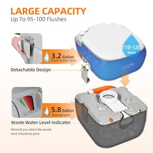 3.2 Gal. Gray Portable Toilet No Leakage Outdoor Camping Flush Toilet with Waste Tank