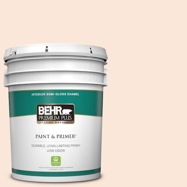 BEHR PREMIUM PLUS 5 gal. #260A-1 Feather White Semi-Gloss Enamel Low Odor Interior Paint & Primer