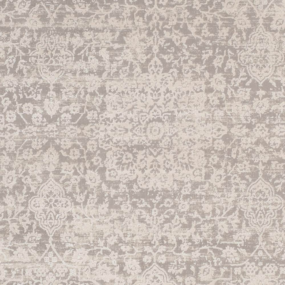 Gray Floral Motif Cotton Synthetic 4' x 6' Area Rug