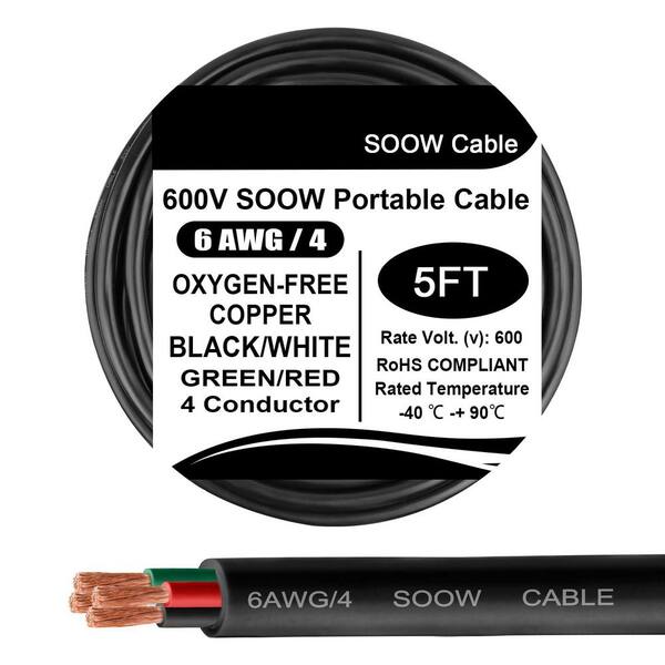 5 ft. 6 AWG 4-Conductor SOOW 600V Portable Extension Cord Indoor