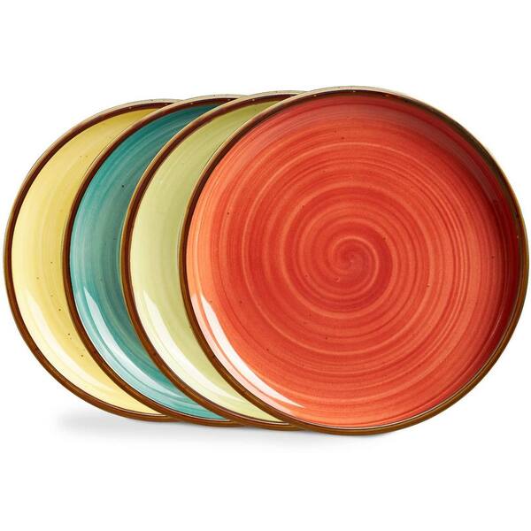 10.5 in. Large Dinner Plates, Porcelain Plates Set for Salad, Dessert (4-Pack)