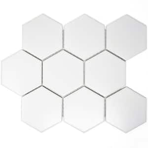 Porcetile White 10.08 in. x 11.64 in. Hexagon Matte Porcelain Mosaic Wall and Floor Tile (9.02 sq. ft./Case)