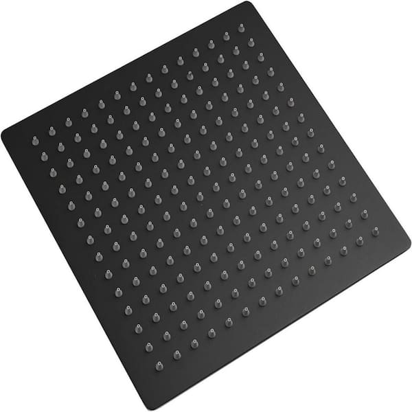 HOMEMYSTIQUE 1-Spray Patterns 12 in. Single Wall Mount and Ceiling Mount Square Rain Fixed Shower Head in Matte Black