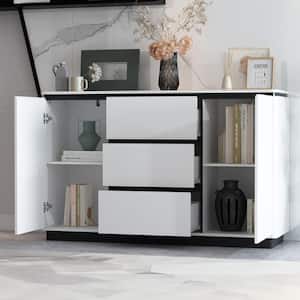 White Accent Storage Cabinet with 3-Drawers and Adjustable Shelves, Floor-Standing Sideboard