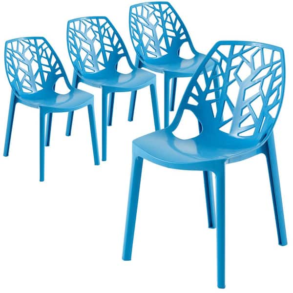 Leisuremod Cornelia Solid Blue Plastic Dining Chair Set of 4