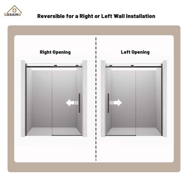 60 in. W x 76 in. H Sliding Frameless Shower Door in Matte Black Finish with 3/8 in.(10 mm) Tempered Clear Glass