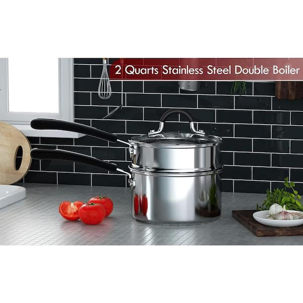 Cook N Home 2 Quarts Stainless Steel Double Boiler, Silver 02655 - The Home  Depot