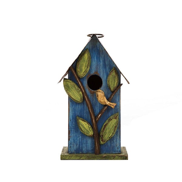 9.84 in. Hanging Birdhouse Decorative Wooden Outdoor Rustic Blue 1-Piece