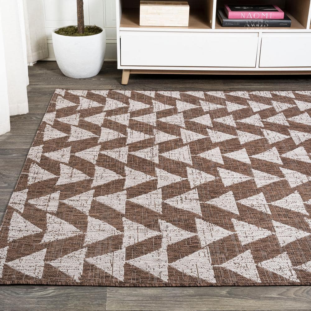 Moroccan-Inspired Mid-Century Modern Geometric Rug in Brown/Beige