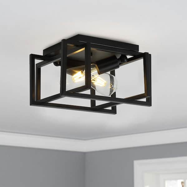 caged square flush mount