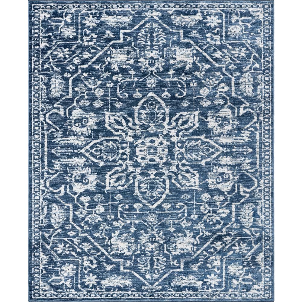 Light Blue Floral Synthetic Reversible 5' x 7' Rug