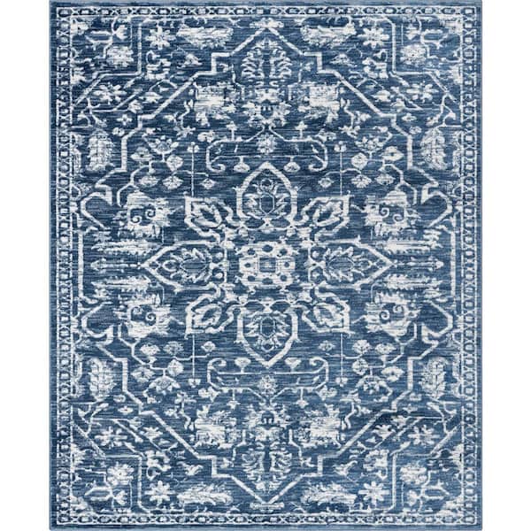 Well Woven Dazzle Disa Light Blue Vintage Distressed Medallion Oriental 5 ft. 3 in. x 7 ft. 3 in. Area Rug