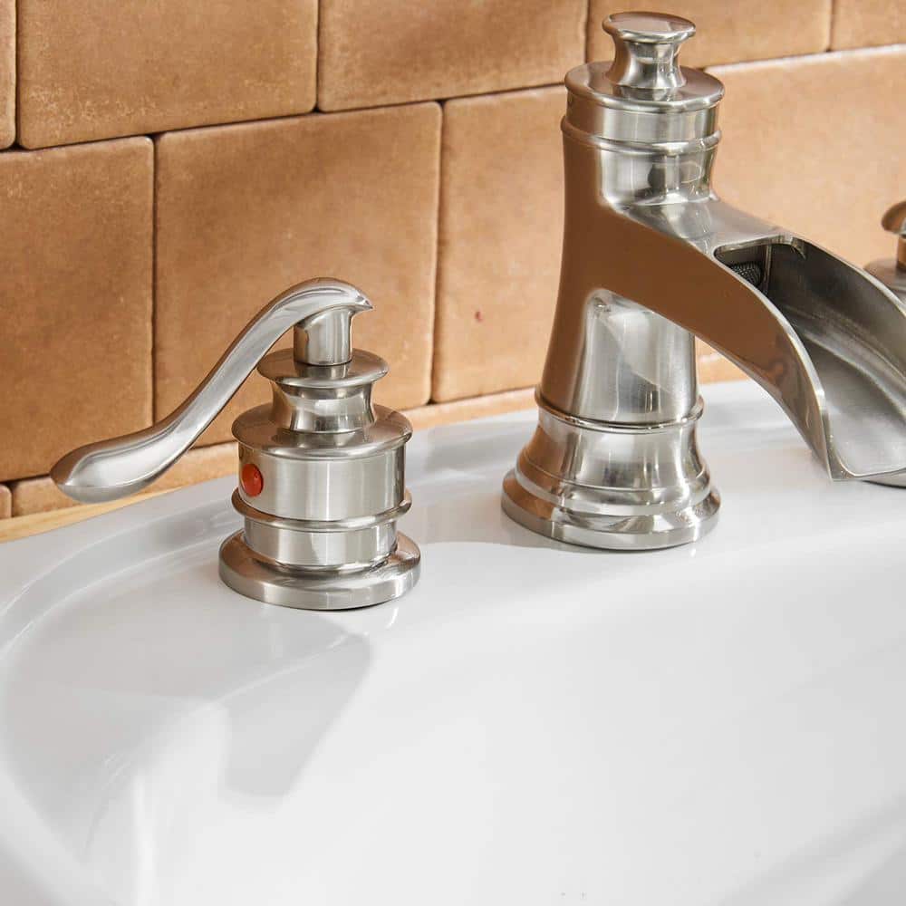 Brushed Nickel 2-Handle Widespread Bathroom Faucet with Drain Assembly