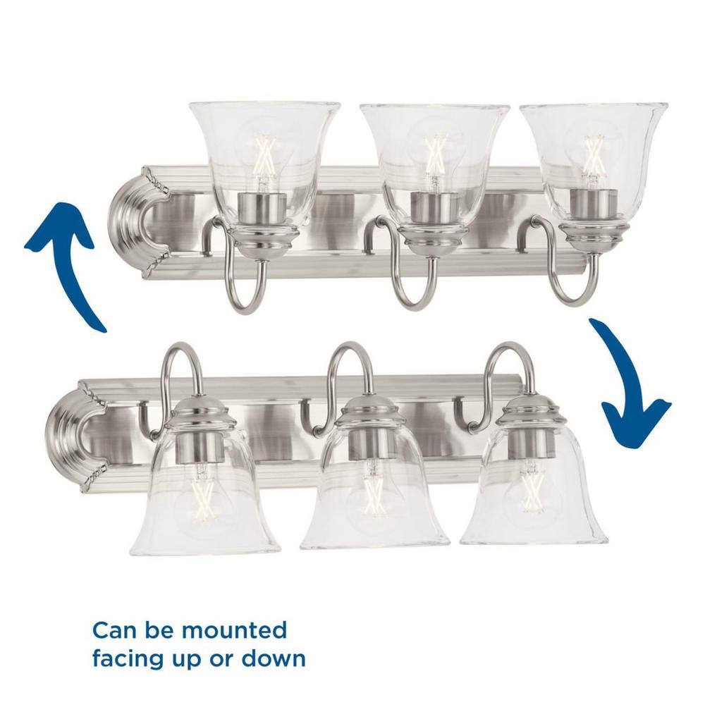 Brushed Nickel 24" Clear Glass 3-Light Vanity Fixture