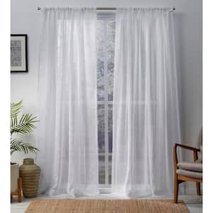 Santos Winter White Striped Polyester 54 in. W x 108 in. L Rod Pocket Top, Sheer Curtain Panel (Set of 2)