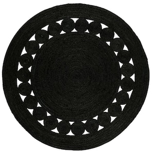 Natural Fiber Black Doormat 3 ft. x 3 ft. Round Border Area Rug