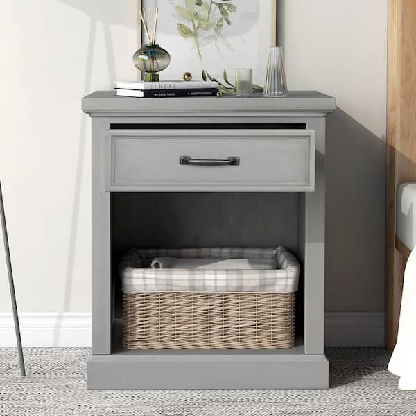Unbranded 1-Drawer Gray Nightstand for Living Room and Bedroom 22 in. W