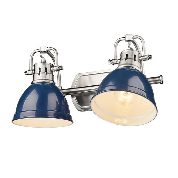 Golden Lighting - Duncan 16.5 in. 2-Light Pewter Vanity Light with Navy Blue Shades