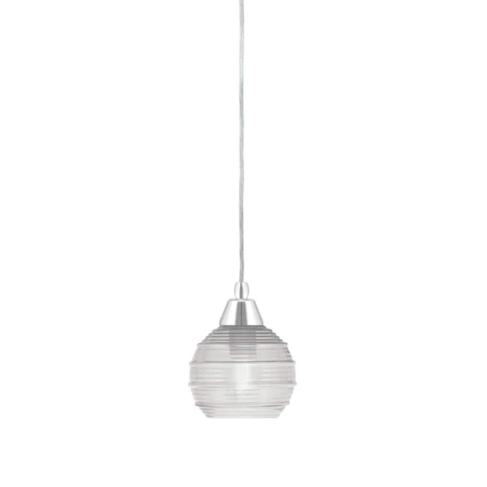 Bryson 6 in. 1-Light Chrome Cord Pendant Light with 6 in. Clear Ribbed Glas