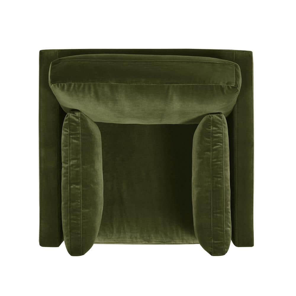 Olive Green Velvet Chaise with Wood Frame, 36"