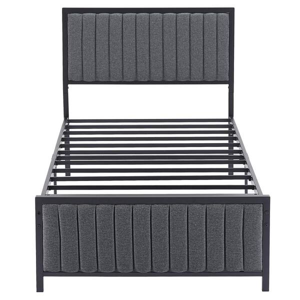 VECELO Bed Frame, Gray Metal Frame, Twin Platform Bed With Heavy-Duty ...