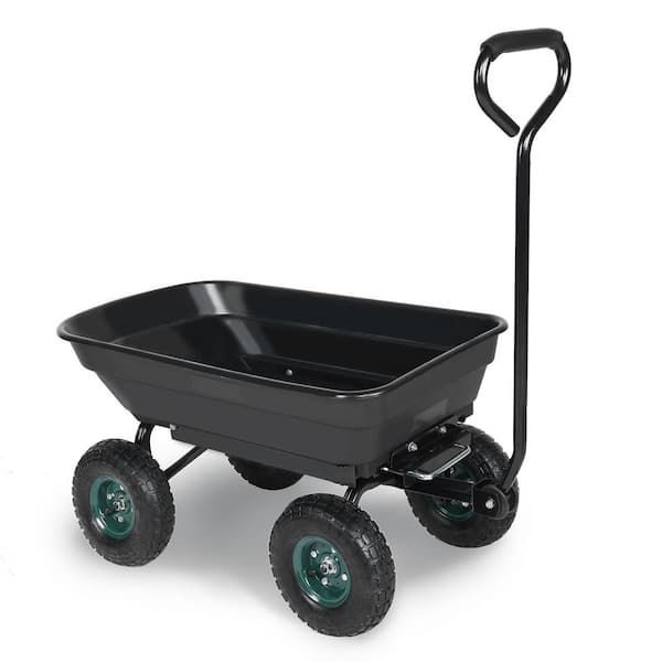 Miscool 2.5 cu.ft. Plastic Steel Wagon Heavy-Duty Hand Cart Dump Garden Cart with 9 in. Pneumatic Rubber Tires Capacity 440 lbs.