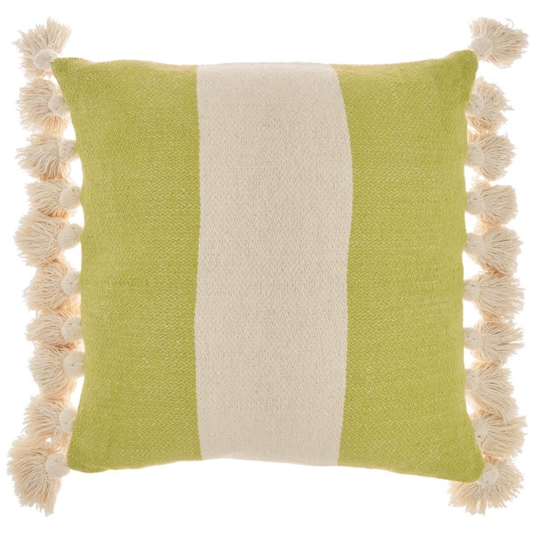 Mina Victory Lifestyles Lime Green Stiped 18 in. x 18 in. Throw Pillow