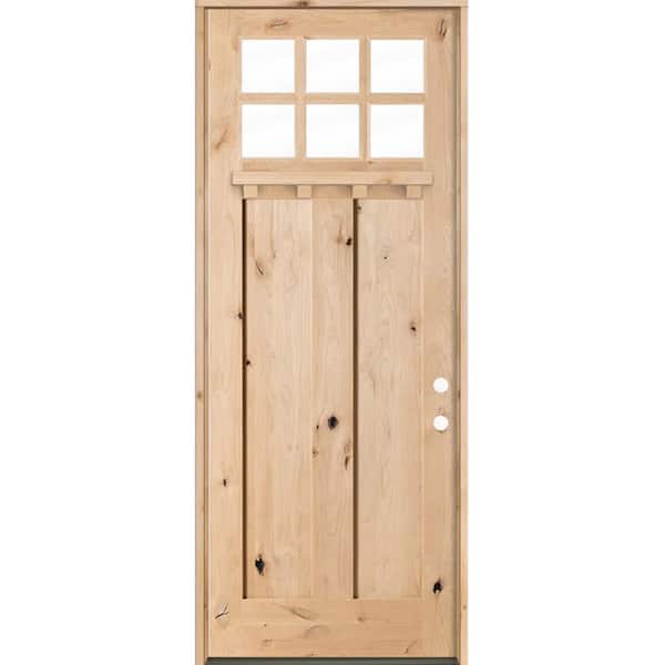 42 in. x 96 in. Knotty Alder Left-Hand/Inswing 6 Lite Beveled Clear Glass Unfinished Wood Prehung Front Door with DS