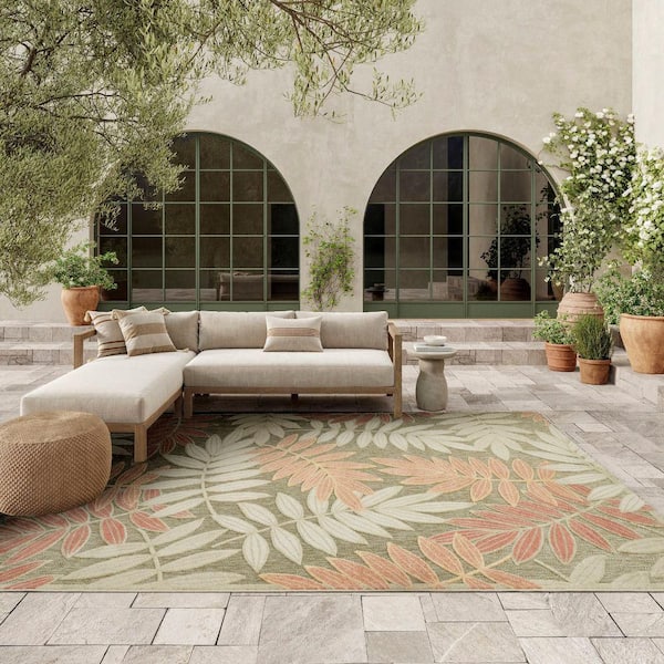 Aloha Sage Rose 9 ft. x 12 ft. Botanical Contemporary Area Rug