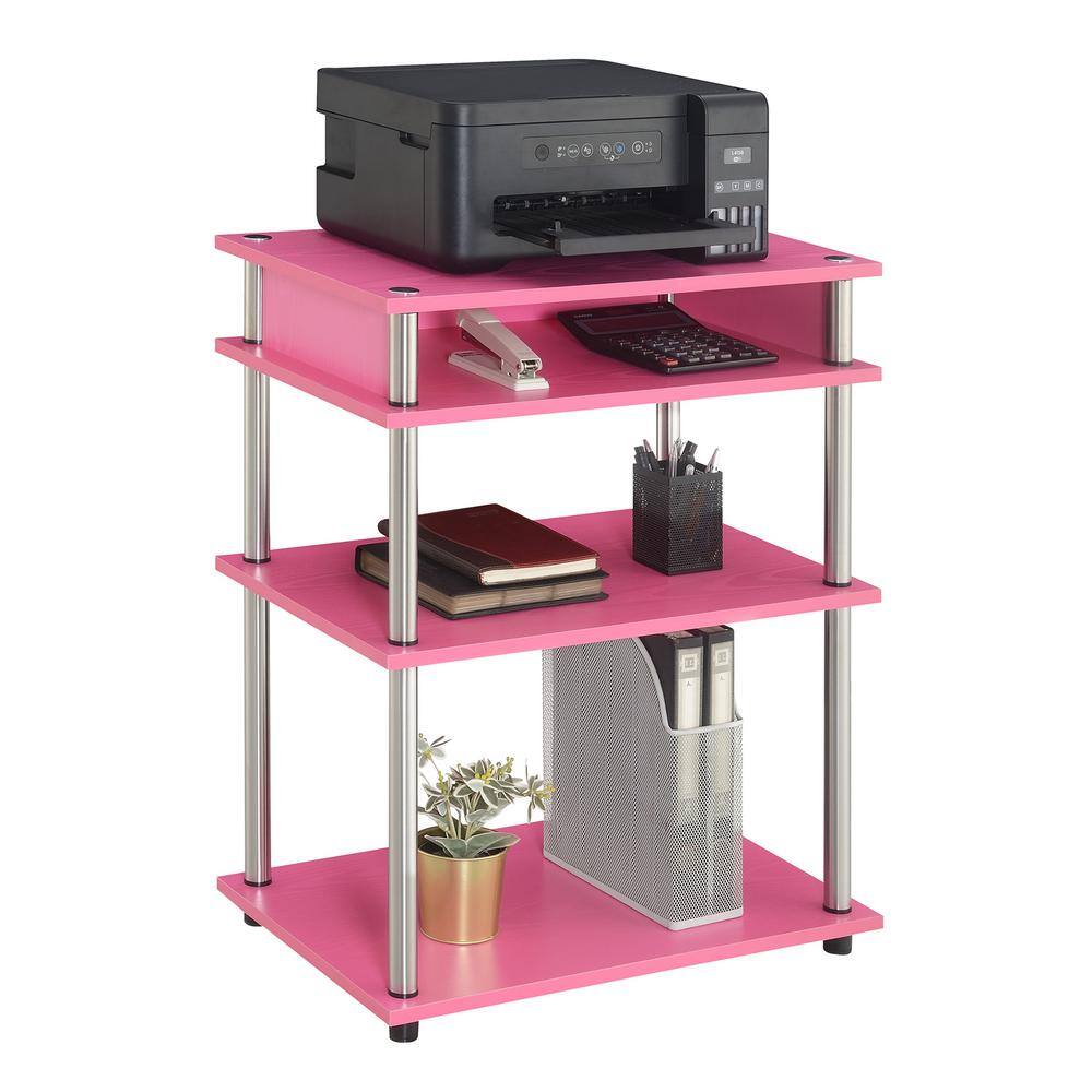 Pink Wood and Stainless Steel Four-Tier Printer Stand