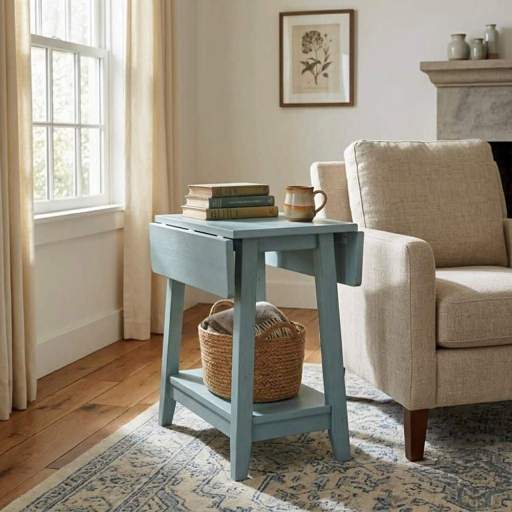 International Concepts 22 in. Antiqued Ocean Blue Square Dropleaf