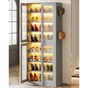 66.93 in. H x 24.8 in. W. Gray 24-Pairs Tall Shoe Storage Cabinet, 8-Tier Shoe Rack with Doors, and LED Light