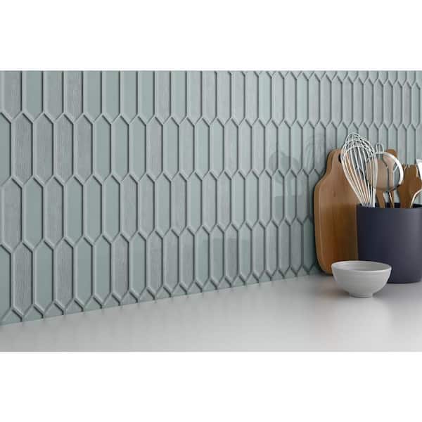 Picket Silver Glossy 9.53 in. x 10.94 in. x 0.8mm Glass Mesh-Mounted Mosaic Tile (0.71 sq. ft.)